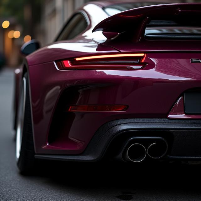 Rear view of a Porsche 911 with a custom performance exhaust.