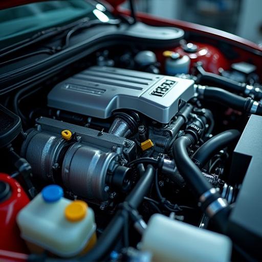 Close-up of a modern car engine bay.