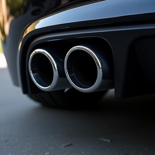 Polished chrome performance exhaust tips on a sports car.