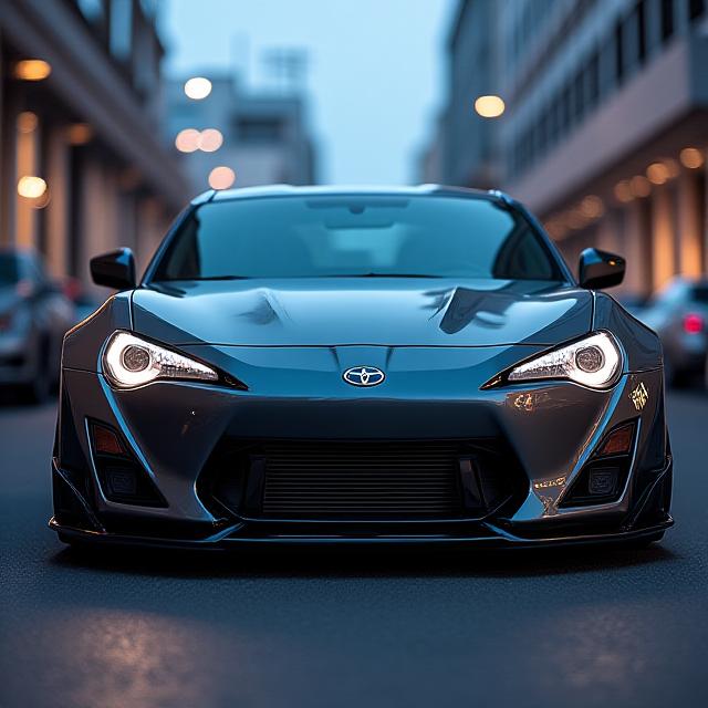 カスタムされた日本のスポーツカーのフロントビュー